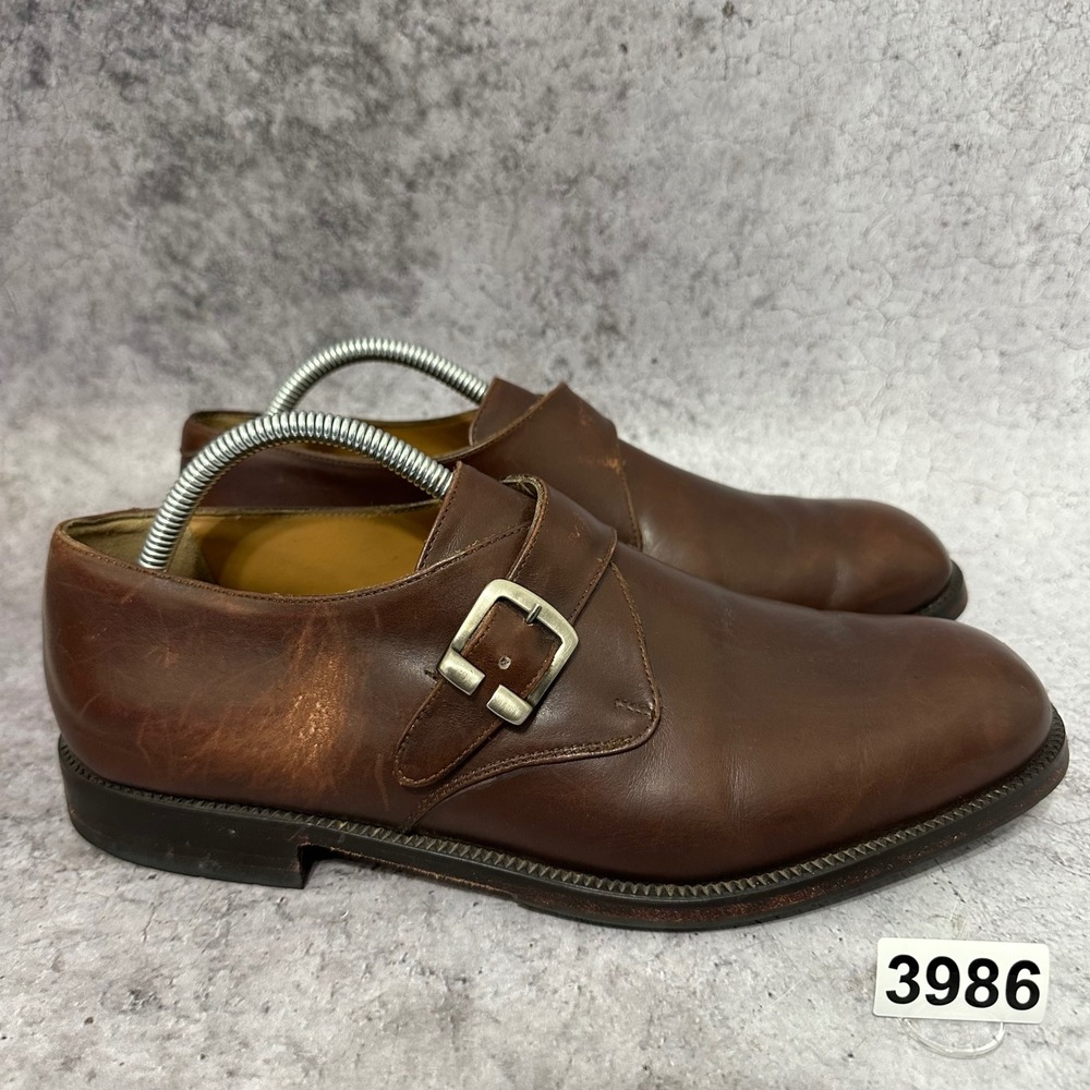 Ambiorix Single Monk Strap Mens 8 Brown Leather Plain Toe Dress Shoes Buckle